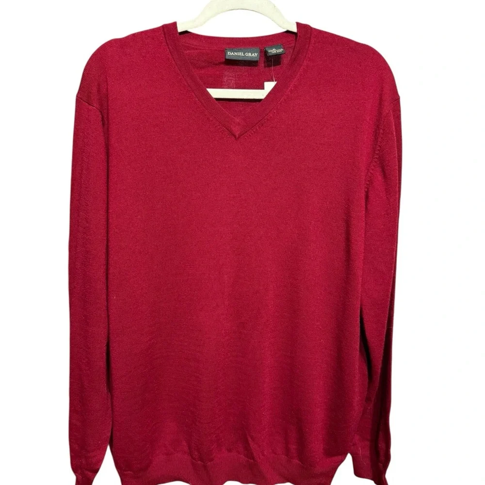 Daniel Gray 100%‎ Merino Wool V-Neck Sweater Men’s Size XL Maroon